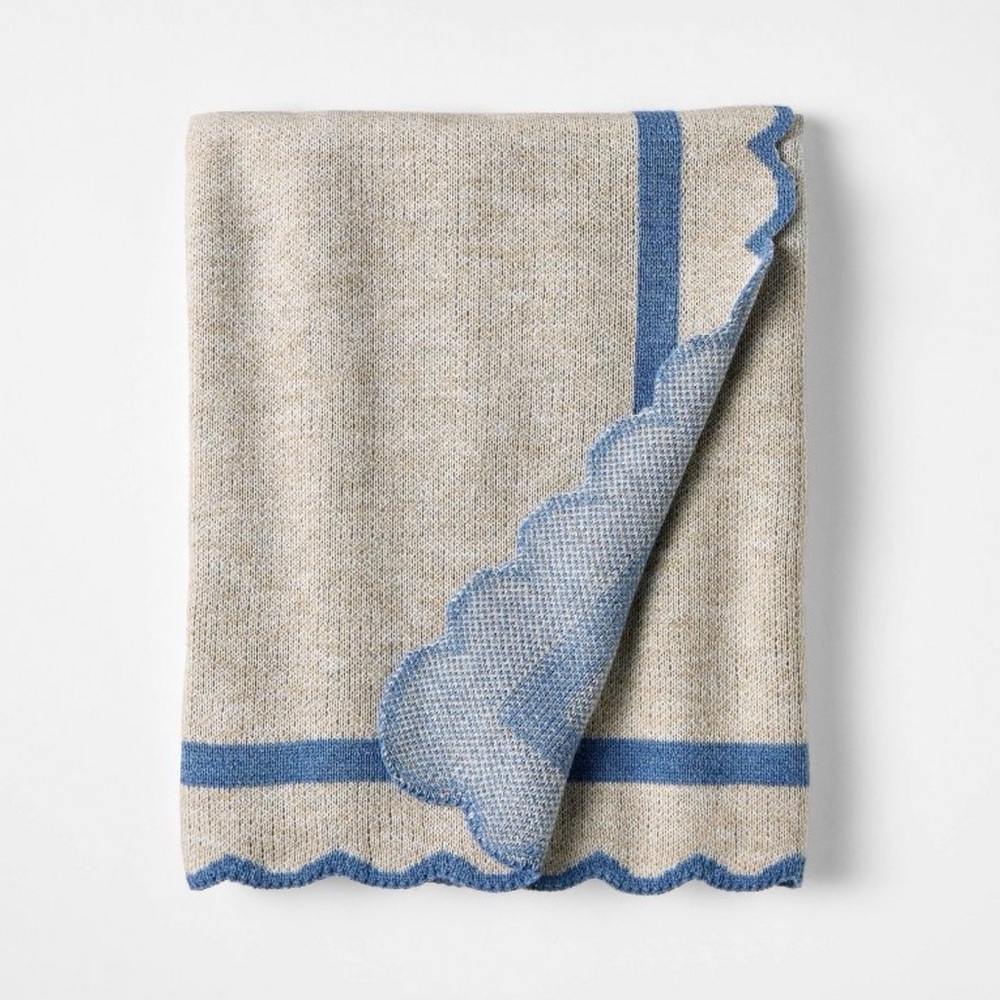 Scalloped Edge Throw Blanket Blue— Threshold designed with Studio McGee
